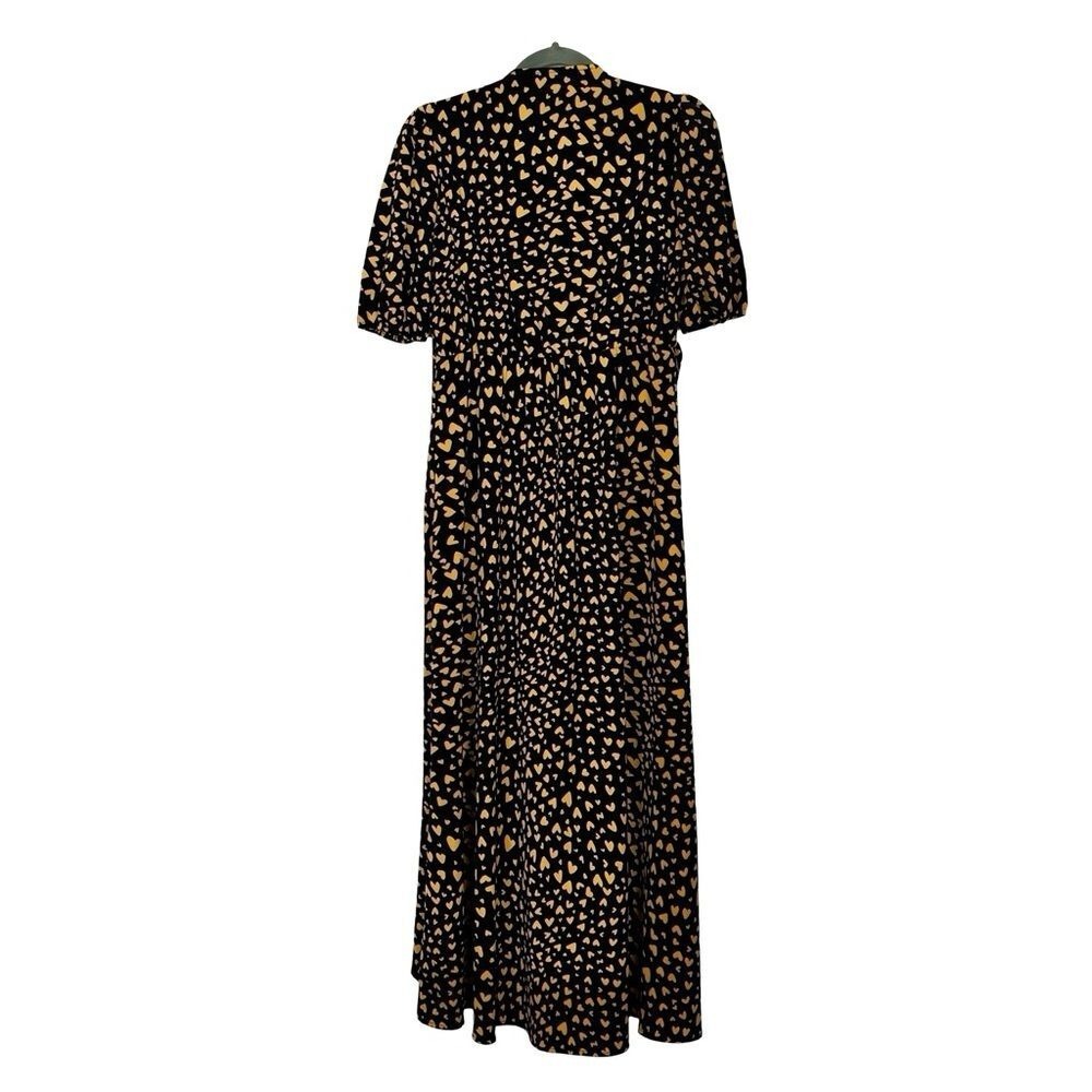POPSUGAR Black Yellow Heart Print Wrap Maxi Dress Puff Sleeve XS - Picture 3 of 16